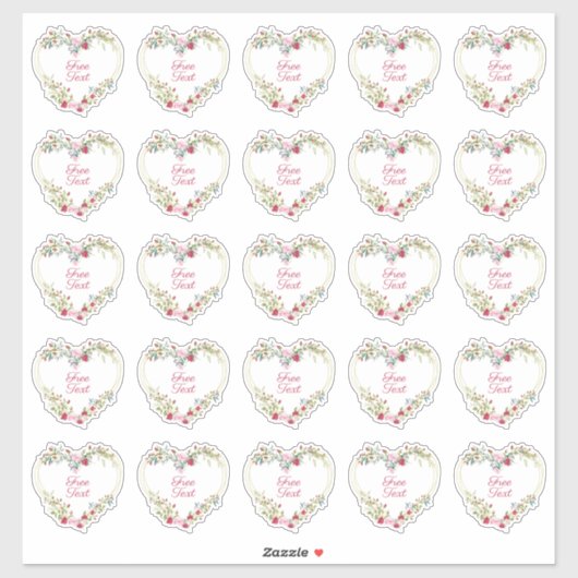 Botanical Heart in Pink and Red Shades Custom Text Aufkleber (Blatt)