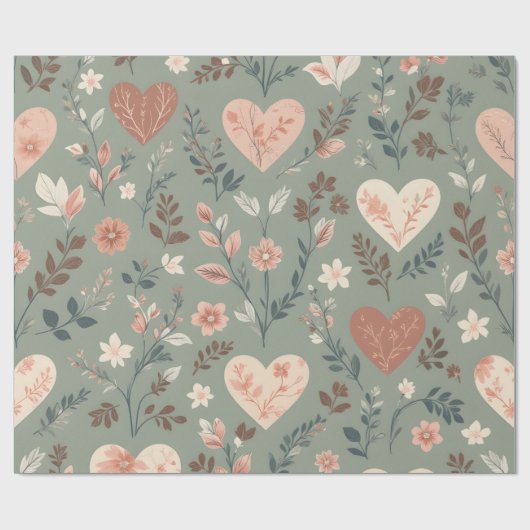 Botanical Hearts Romantic Floral Seamless Pattern Geschenkpapier (Flach)