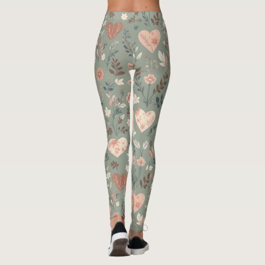 Botanical Hearts Romantic Floral Seamless Pattern  Leggings (Rückseite)