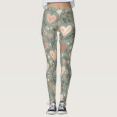 Botanical Hearts Romantic Floral Seamless Pattern  Leggings (Vorderseite)