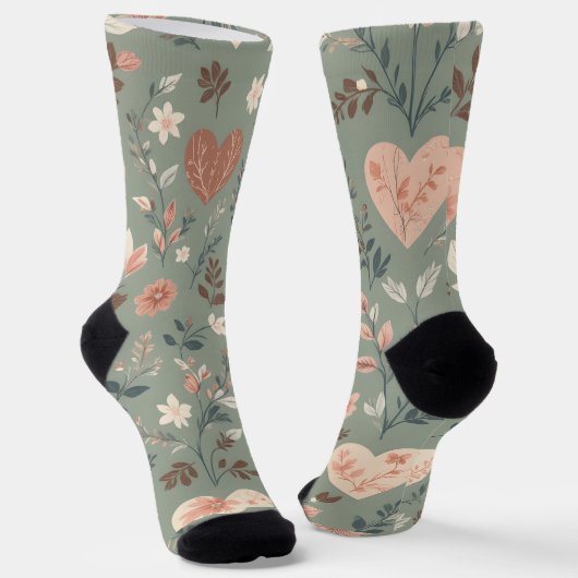 Botanical Hearts Romantic Floral Seamless Pattern  Socken (Gewinkelt)