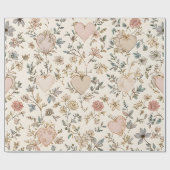 Botanical Hearts Romantic Floral Valentine Pattern Geschenkpapier (Flach)