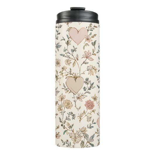 Botanical Hearts Romantic Floral Valentine Pattern Thermosbecher (Vorderseite)