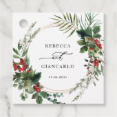 Botanical Holiday Greenery Red Berries Wedding Geschenkanhänger (Vorderseite)