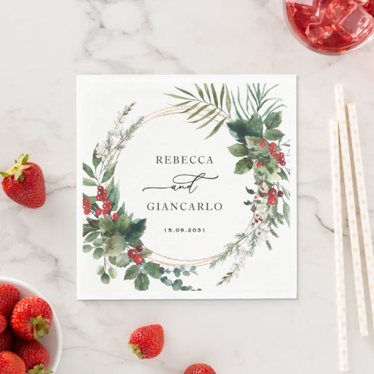 Botanical Holiday Greenery Red Berries Wedding Serviette (Beispiel)