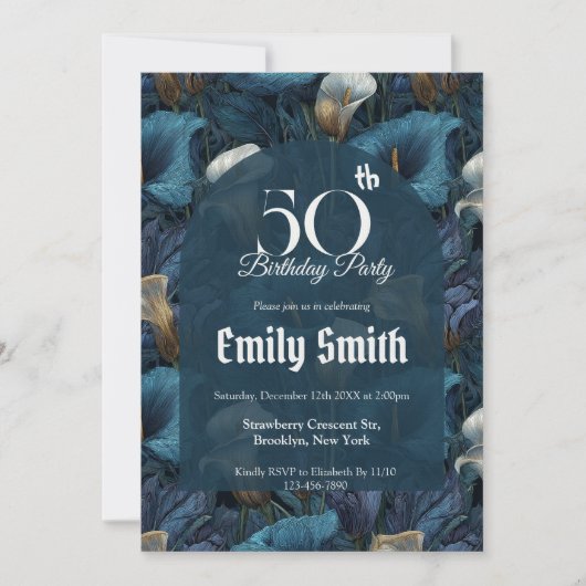 Botanical Inspired Call Lilies Sparkle Einladung (Vorderseite)