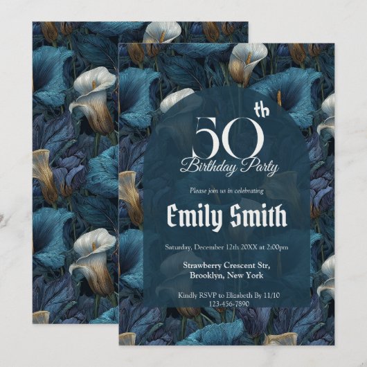 Botanical Inspired Call Lilies Sparkle Einladung (Vorne/Hinten)