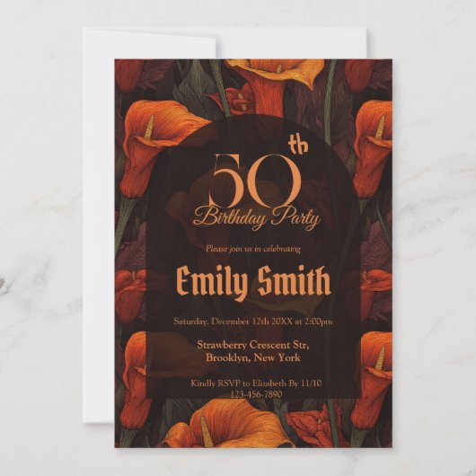 Botanical Inspired Call Lilies Sparkle Summer Part Einladung (Vorderseite)