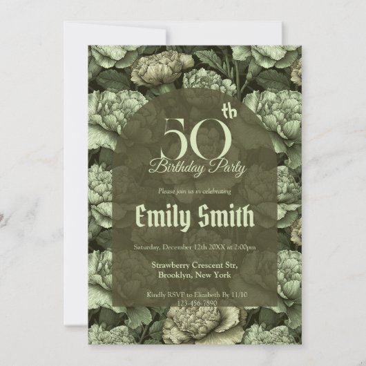 Botanical Inspired Carnation Accent Custom  Einladung (Vorderseite)