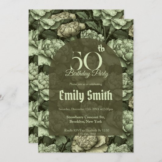 Botanical Inspired Carnation Accent Custom  Einladung (Vorne/Hinten)