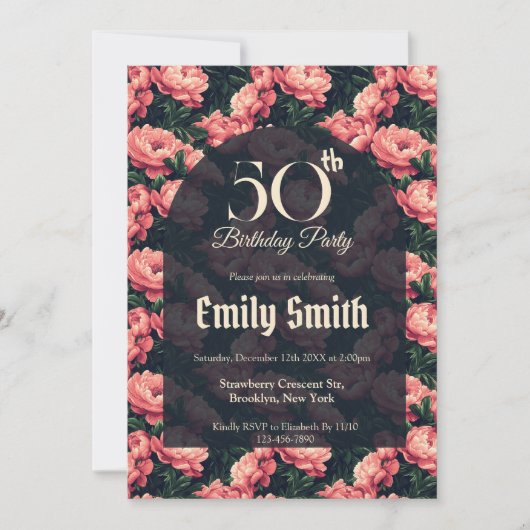 Botanical Inspired Peonies Accent Birthday  Einladung (Vorderseite)