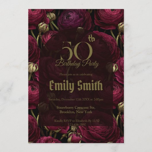 Botanical Inspired Ranunculus Themed 50Th Birthday Einladung (Vorderseite)