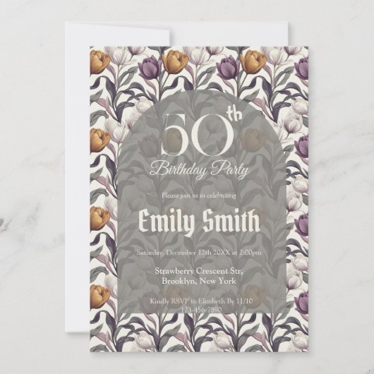 Botanical Inspired Tulip Accent Women Birthday Einladung (Vorderseite)