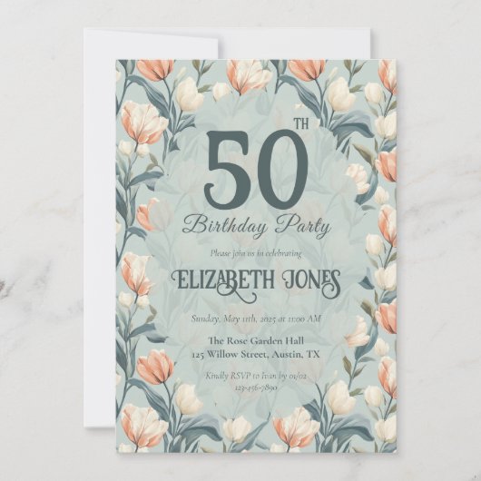 Botanical Inspired Tulip Themed Custom Birthday Einladung (Vorderseite)