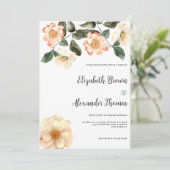 Botanical ivory pink coral green floral wedding einladung (Stehend Vorderseite)