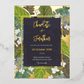 Botanical Leaf and Hydrangea Petals Save The Date Folie Einladungspostkarte (Vorderseite)