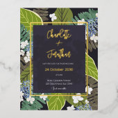 Botanical Leaf and Hydrangea Petals Save The Date Folie Einladungspostkarte (Vorderseite)