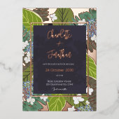 Botanical Leaf and Hydrangea Petals Save The Date Folieneinladung (Vorderseite)