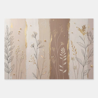 Botanical Leaves and Flowers Beige and Brown Geschenkpapier Set