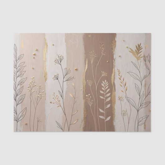 Botanical Leaves and Flowers Beige and Brown Seidenpapier (Vorderseite)