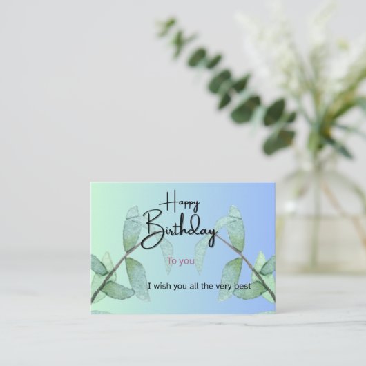 Botanical Leaves Birthday Card | Elegant Gradient Begleitkarte (Stehend Vorderseite)