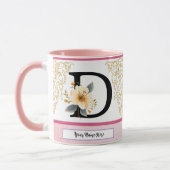 Botanical Letter D Mug – Soft Floral Initial with Tasse (Links)