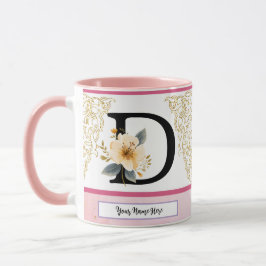 Botanical Letter D Mug – Soft Floral Initial with  Tasse
