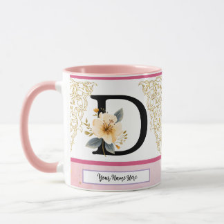 Botanical Letter D Mug – Soft Floral Initial with Tasse