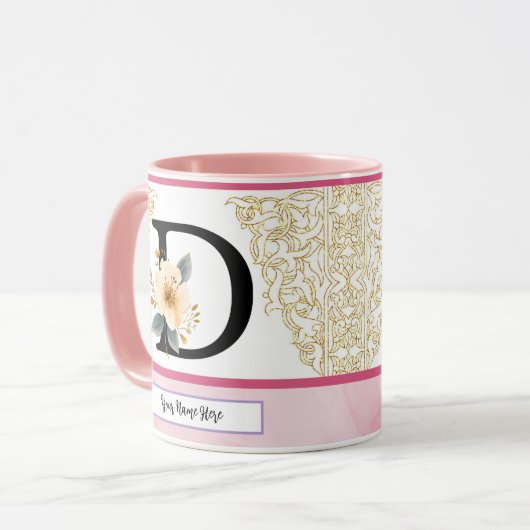 Botanical Letter D Mug – Soft Floral Initial with Tasse (Vorderseite Links)