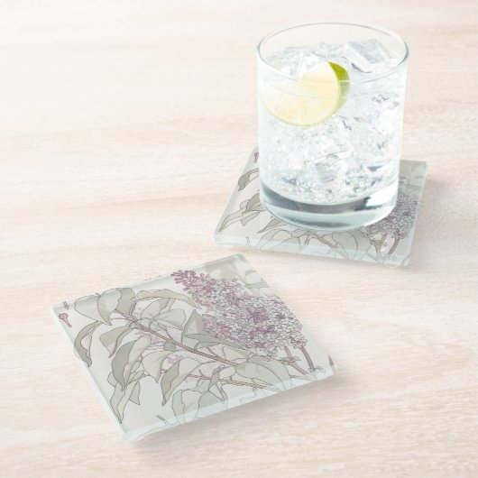 Botanical Lilac Glasuntersetzer (Schrägansicht)