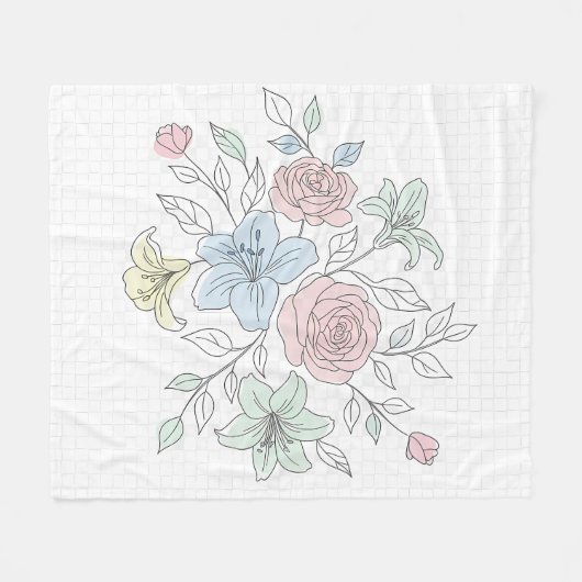 Botanical Line Art Garden Fleecedecke (Vorderseite (Horizontal))