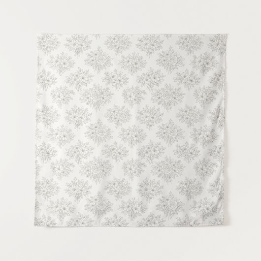 Botanical Line Bouquet Pattern Wandteppich (Vorderseite)