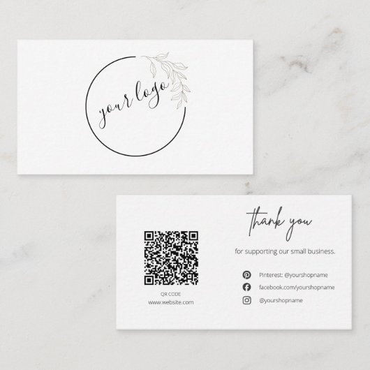 Botanical Logo QR Code Thank You Card Business Visitenkarte (Vorne/Hinten)