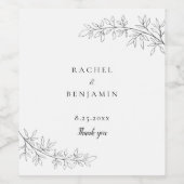 Botanical Minimalist Wedding Thank you Black White Weinetikett (Einzelnes Label)