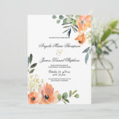 Botanical mint green coral pink floral wedding einladung (Stehend Vorderseite)