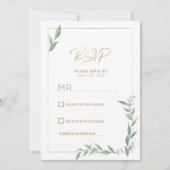 Botanical mint green gold greenery Wedding RSVP Einladung (Vorderseite)