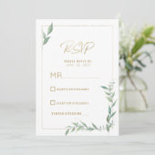 Botanical mint green gold greenery  Wedding RSVP  Einladung (Stehend Vorderseite)