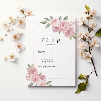 Botanical mint green pastel pink floral RSVP Einladung