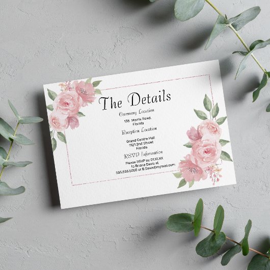 Botanical mint pastel pink floral Details Card Begleitkarte