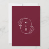 Botanical Monogram Burgundy Modern Wedding Einladung (Rückseite)