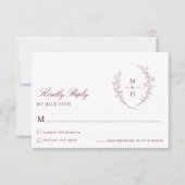 Botanical Monogram Burgundy Script Wedding RSVP (Vorderseite)