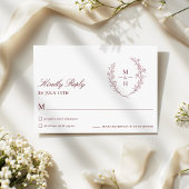 Botanical Monogram Burgundy Script Wedding RSVP Karte
