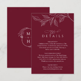 Botanical Monogram Wedding Details Burgundy Begleitkarte