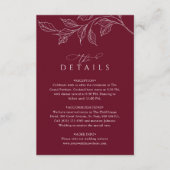 Botanical Monogram Wedding Details Burgundy Begleitkarte (Vorderseite)