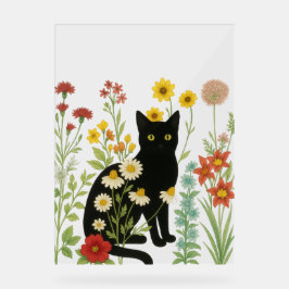 Botanical Nature – Black Cat in Wildflower Garden Acrylschild