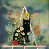 Botanical Nature – Black Cat in Wildflower Garden Acrylschild (Neutral)