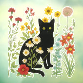 Botanical Nature – Black Cat in Wildflower Garden Fensteraufkleber (Blatt 3)