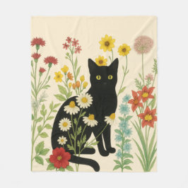 Botanical Nature – Black Cat in Wildflower Garden Fleecedecke
