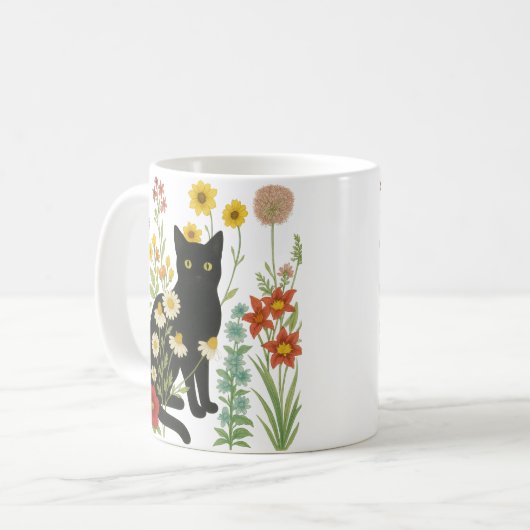 Botanical Nature – Black Cat in Wildflower Garden Kaffeetasse (Vorderseite Links)