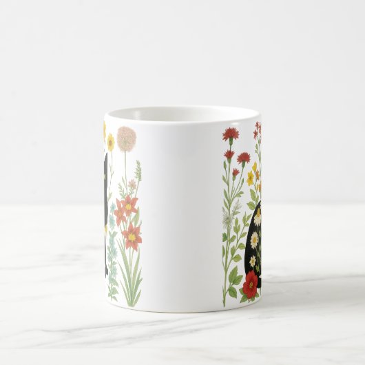  Botanical Nature – Black Cat in Wildflower Garden Kaffeetasse (Mittel)